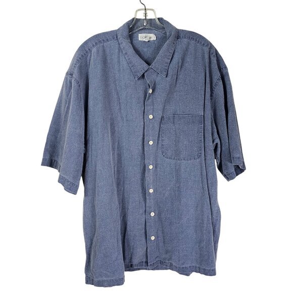 Vintage 90s J. Crew Oarsman Linen Blue Button-Up Shirt XL Lightweight Coastal - Picture 1 of 11